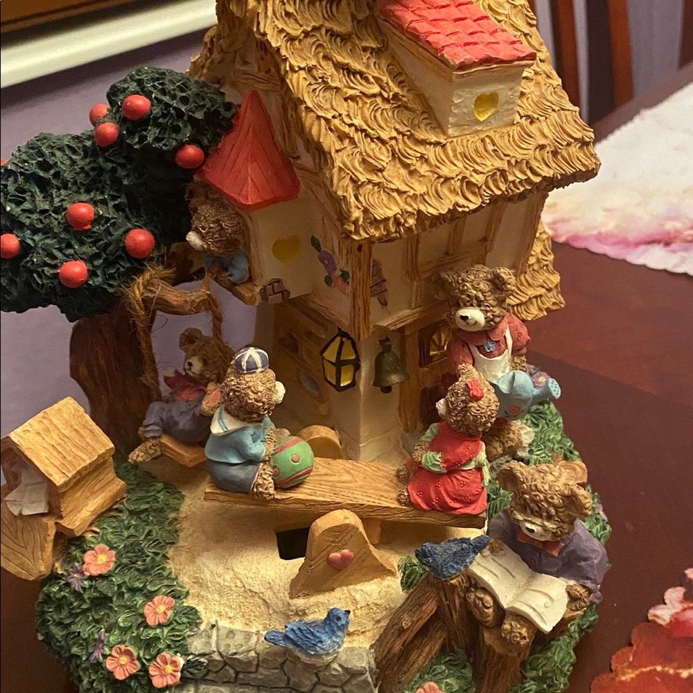 Vintage bear house playground music box, moveable parts